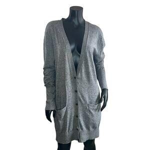 BANANA REPUBLIC- Large Long Button Up Black/Gray/White Sweater